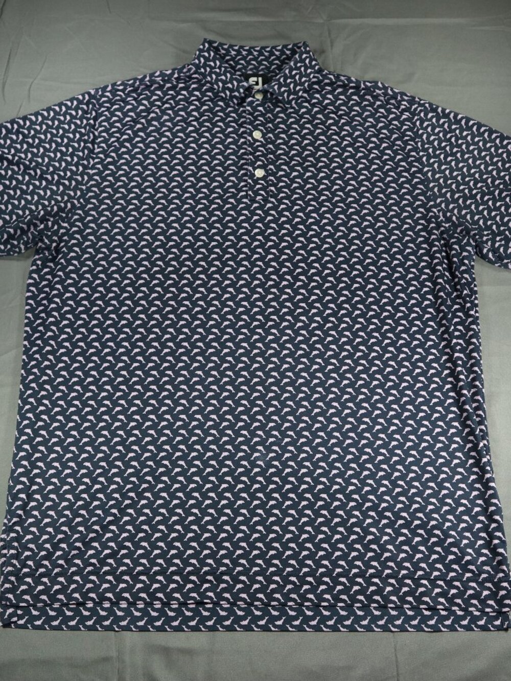 FootJoy Men's Performance Golf Polo, All-Over Print, Pink Dolphin Design, Large